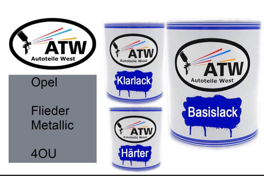 Opel, Flieder Metallic, 4OU: 1L Lackdose + 1L Klarlack + 500ml Härter - Set, von ATW Autoteile West.